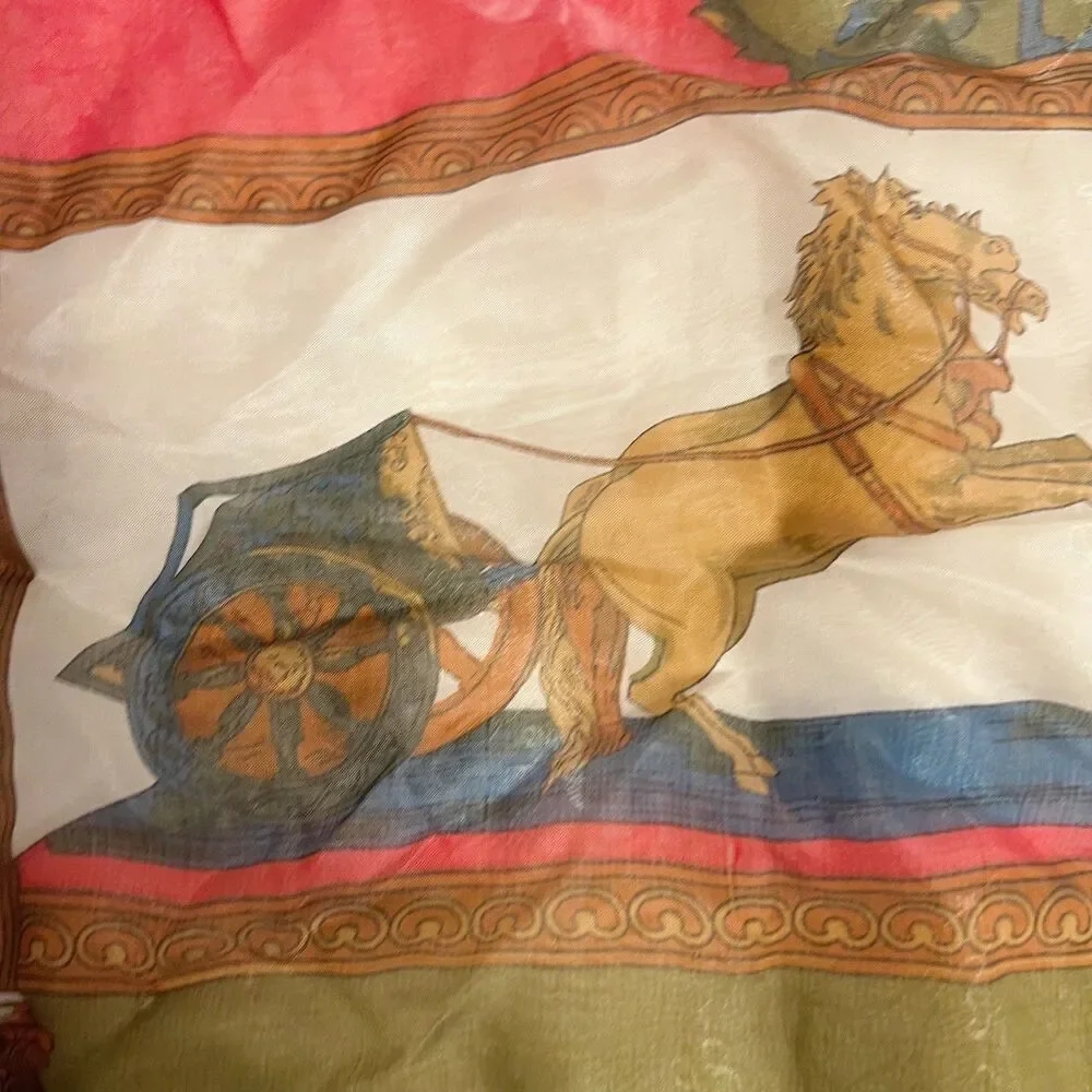 Vintage Sheer Equestrian Scarf Colorblocking 25